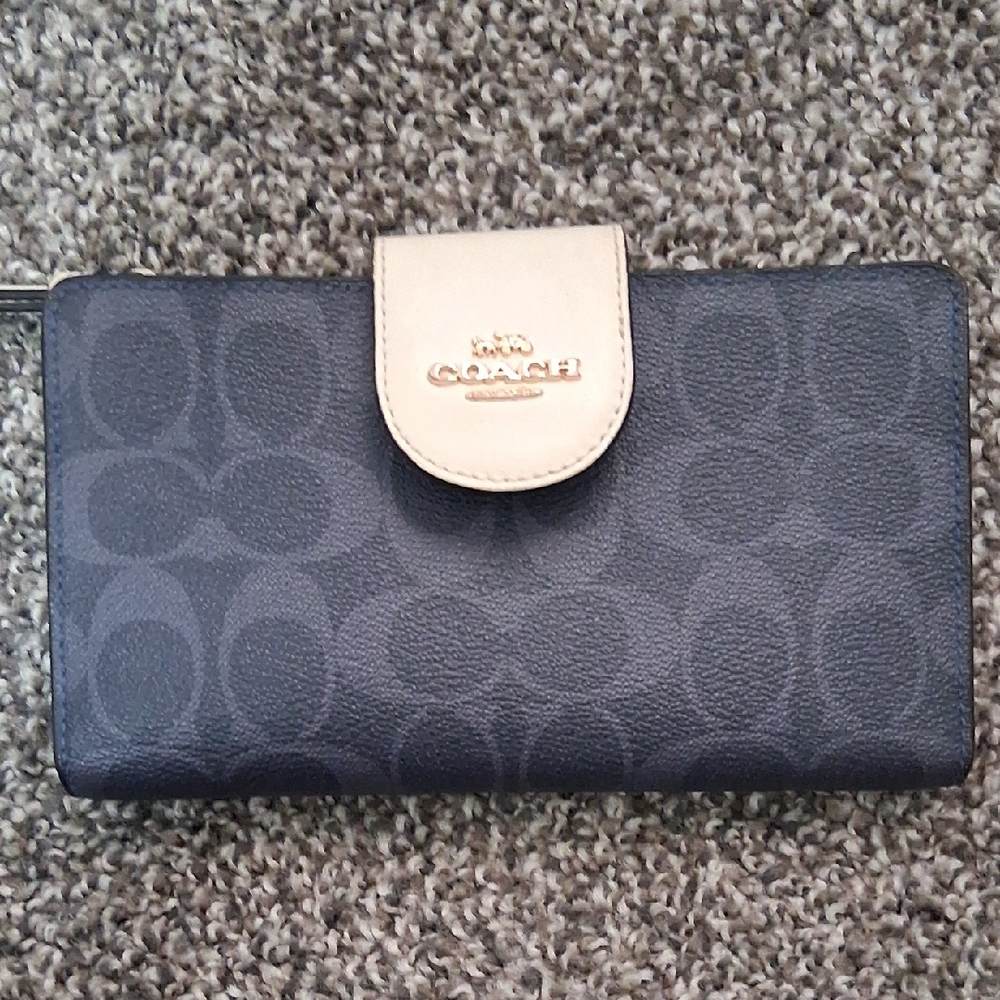 Coach Blue Signature Canvas Wallet with Cream Snap